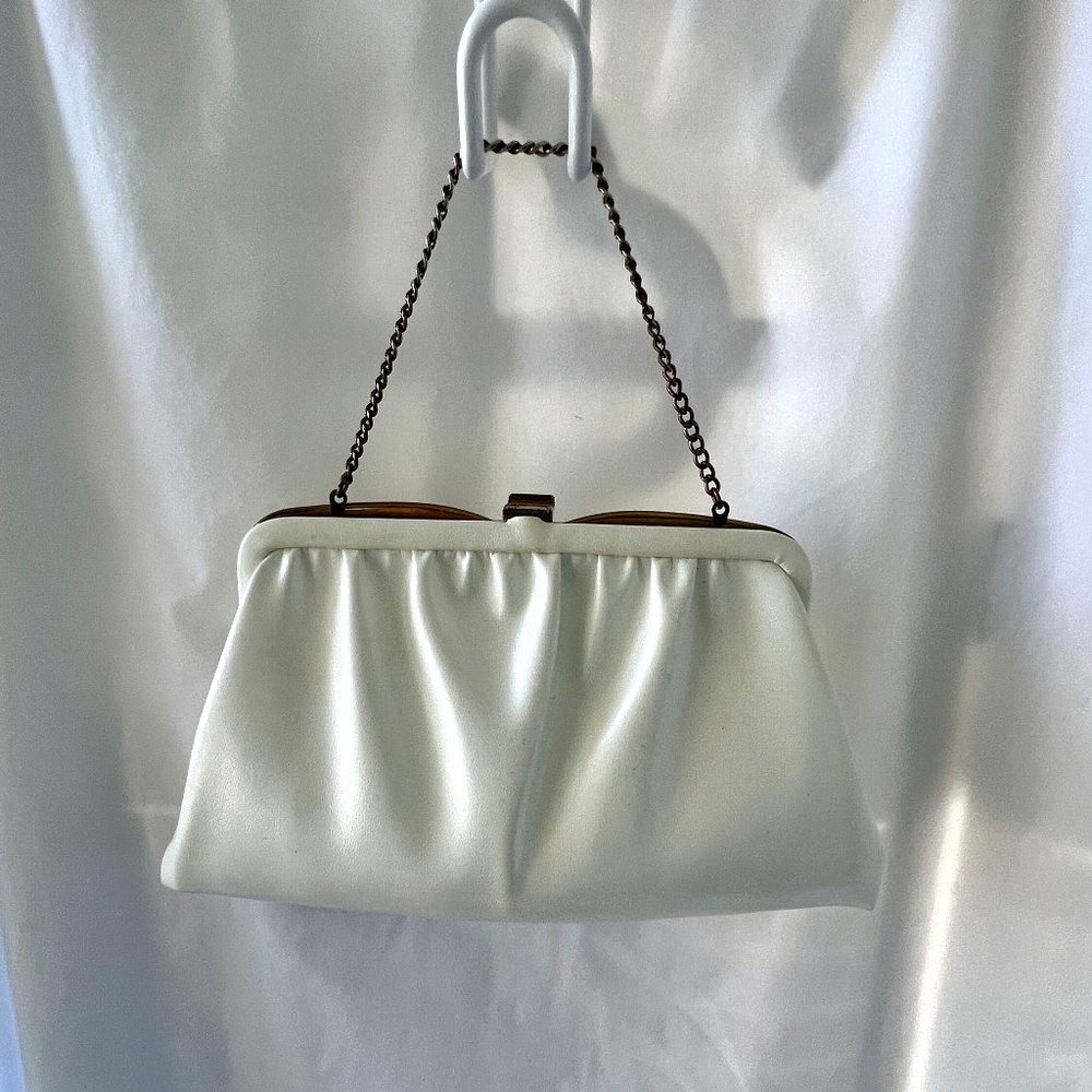 Andé Evening Bag or Clutch, White Leather with Gold Color Hardware, VGC!